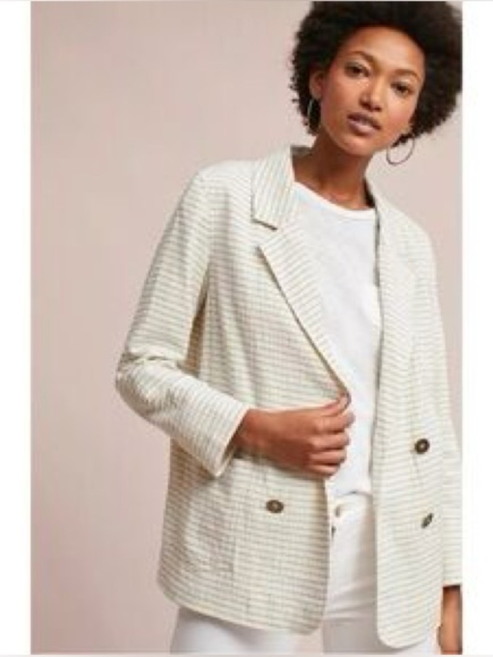 Cartonnier Cream Striped Double-Breasted Blazer